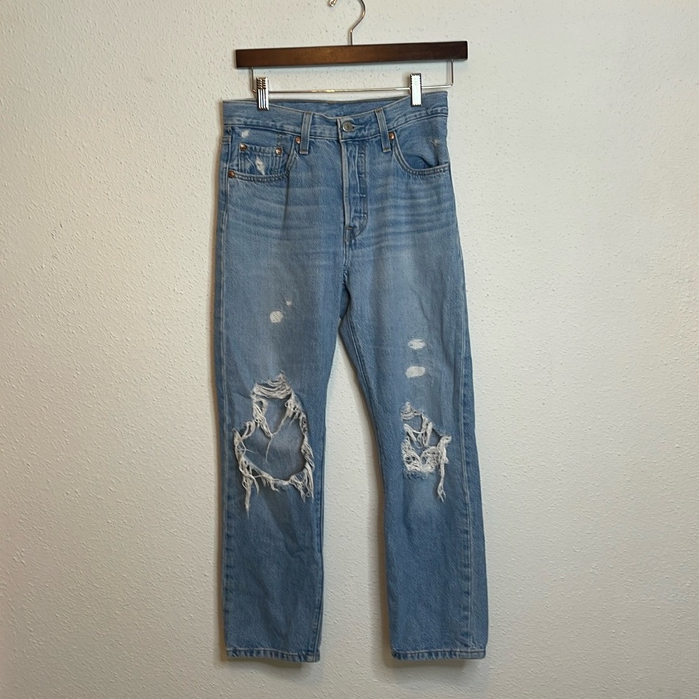 Levis 501 Straight Leg Distressed Buttonfly Denim Jeans Size 25W x 26L